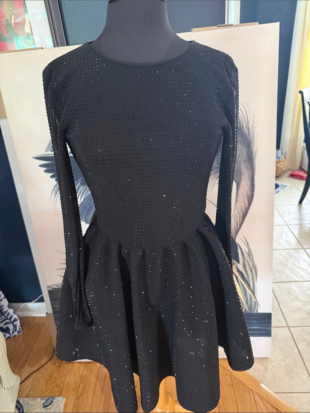 Maje Black Long-Sleeve Sparkle Fit-and-Flare Dress